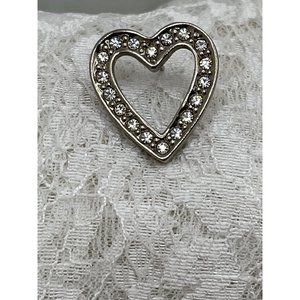 Avon Bling Rhinestone Studded Open Heart Silver Tone Pin